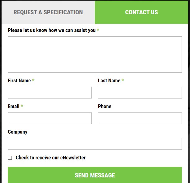 Contact form example for landing page