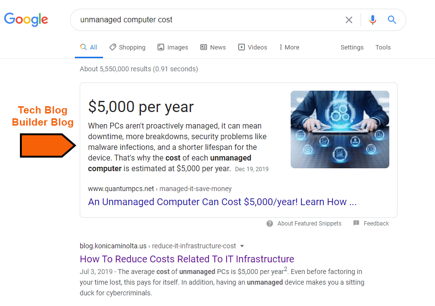 MSP Site Featured Snippet Example