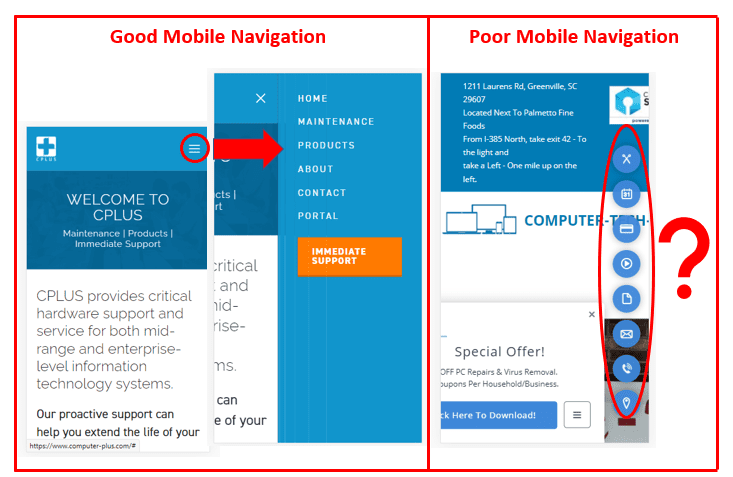 Good vs Bad Mobile Site Navigation